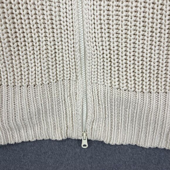 Aerie Sweater Cardigan Womens Medium Cream Zip Front Cowl Neck Cropped Knit - Picture 5 of 16